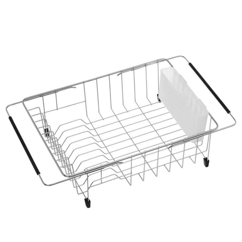 iPEGTOP Expandable Multifunctional Dish Drying Rack, Over The Sink, in Sink Or On Counter Dish Drainer Rack Organizer Shelf with White Utensil Silverware Holder, Rustproof Stainless Steel - Image 1